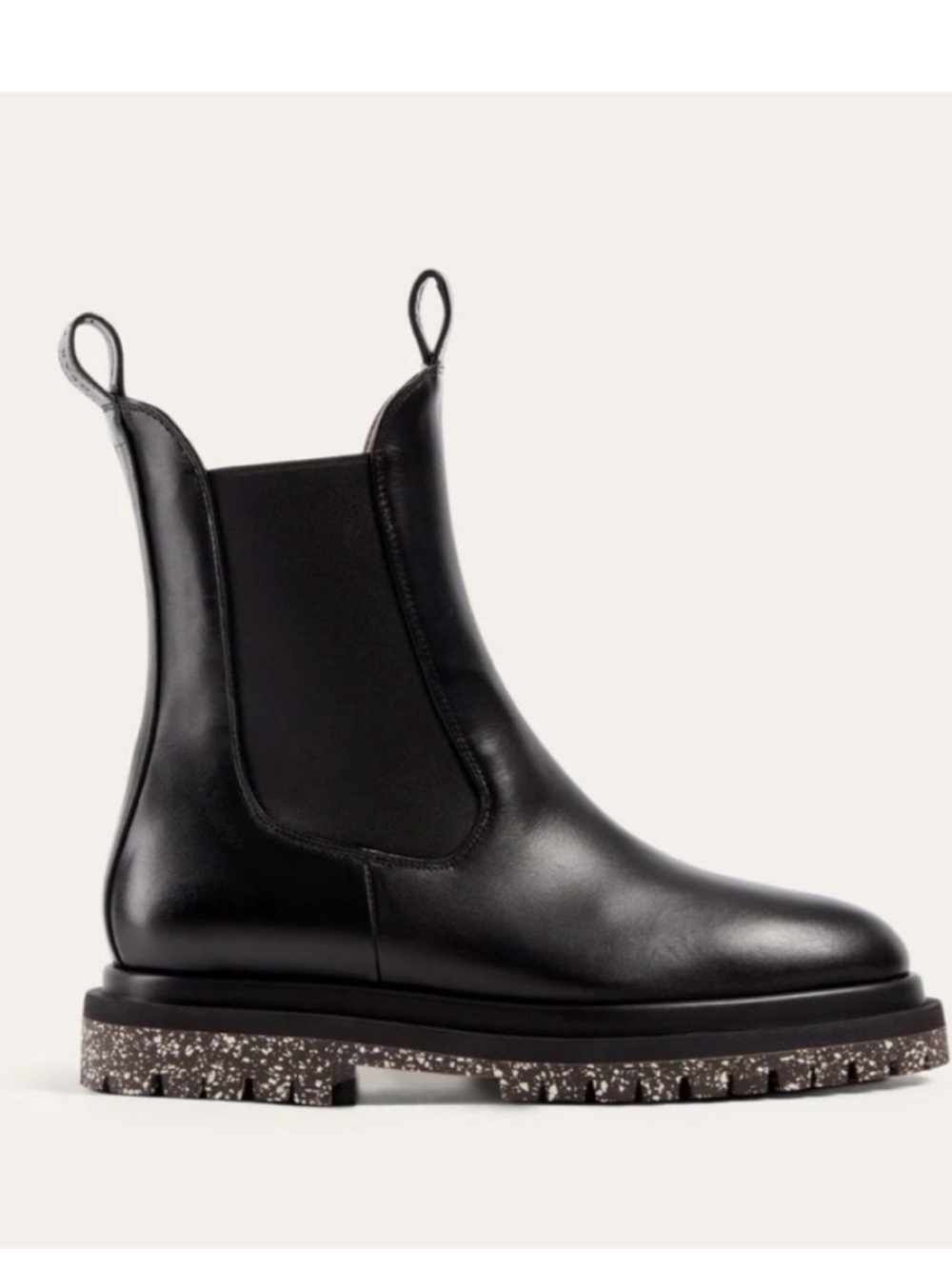 Dear Frances Black Leather Chelsea Boots with Speckled Rubber Sole